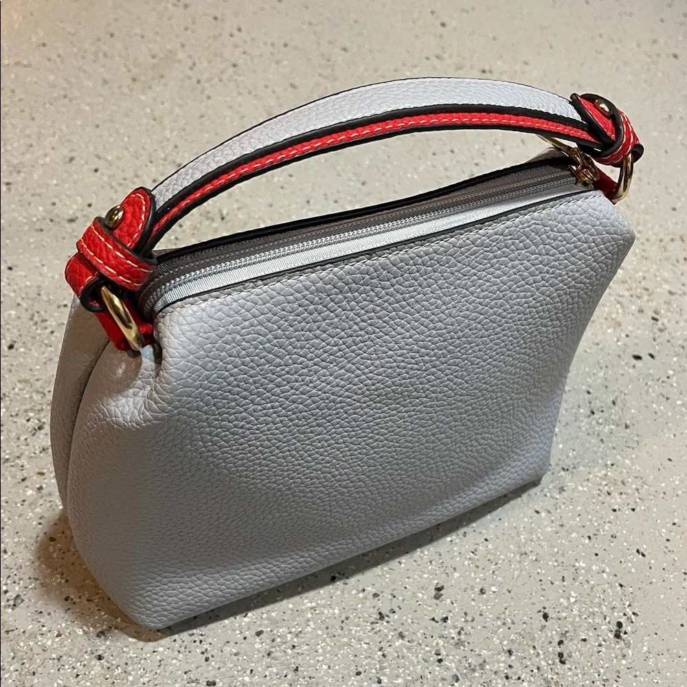 2 IN ONE BAG PEBBLED VEGAN LEATHER HOBO BAG AND MATCHING POUCH TWO TONE GRAY RED